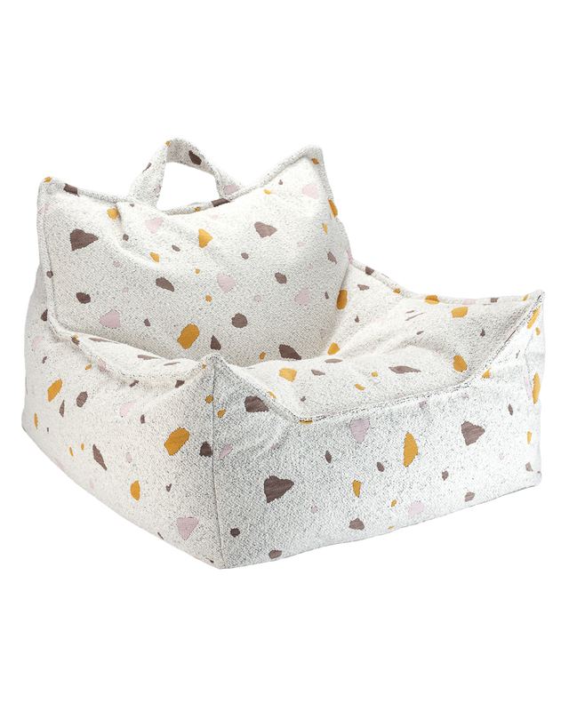 Beanbag chair with terrazzo marble pattern made of OEKO-TEX certified bouclé and chenille fabric for kids