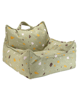 Beanbag chair in terrazzo moss fabric with zippered removable cover and EPS filling for comfortable relaxation