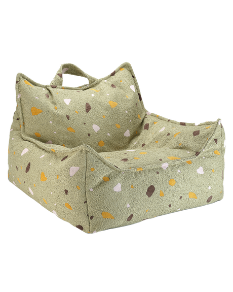 Beanbag chair in terrazzo moss fabric with zippered removable cover and EPS filling for comfortable relaxation