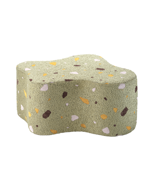 Wigiwama Cloud Pouffe in Terrazzo Moss with textured bouclé and chenille fabric, eco-certified and removable cover
