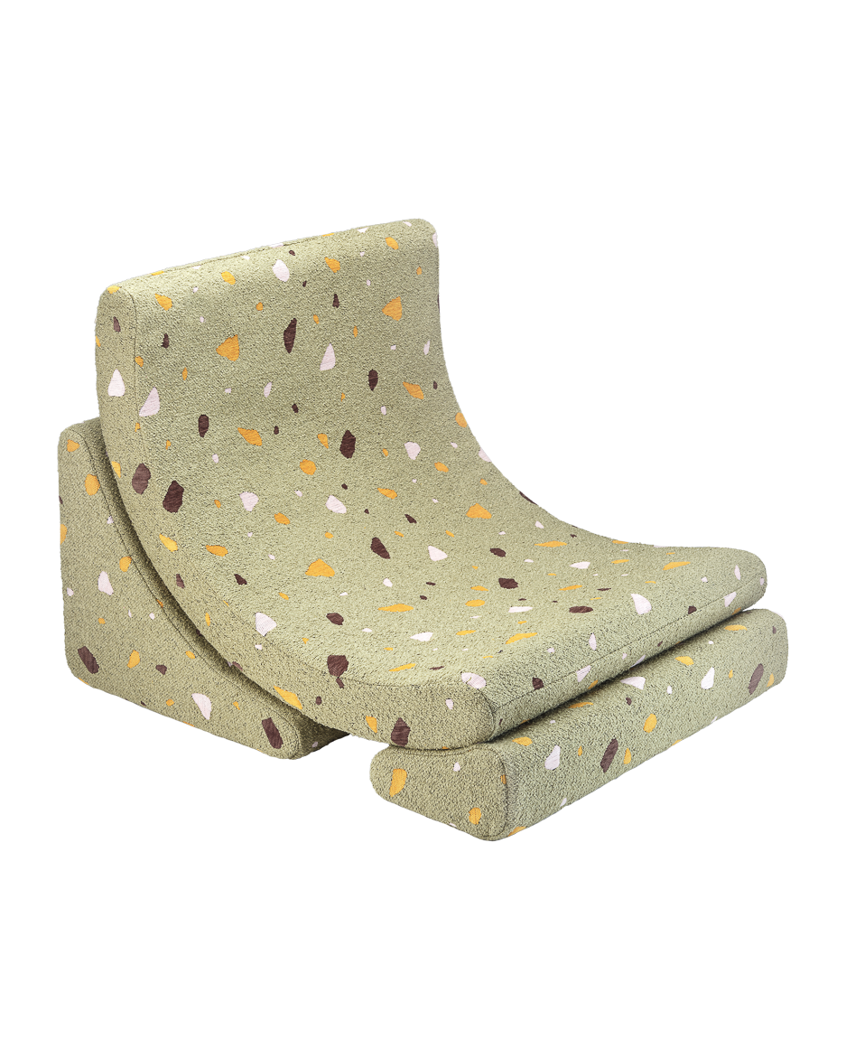 Wigiwama Moon Chair Terrazzo Moss with soft textured fabric and playful design for comfort and relaxation