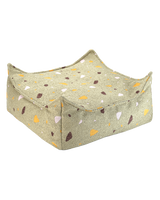Square Ottoman in Terrazzo Moss fabric, eco-friendly and versatile seating or footrest option