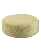 Runder Ottoman aus OEKO-TEX® Teddy-Stoff in Matcha-Grün, leicht und waschbar