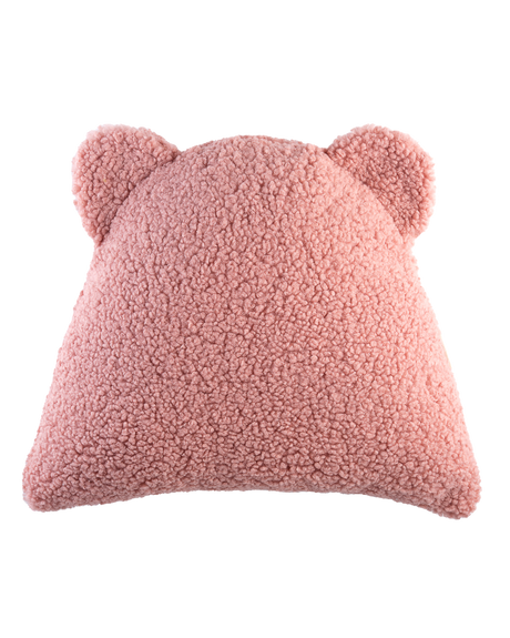 Guava pink bear cushion with teddy fabric and bear ears for kids room