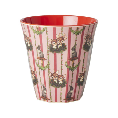 Roter Melaminbecher Sweet Forest 250 ml mit Winterdesign, robust und vielseitig einsetzbar