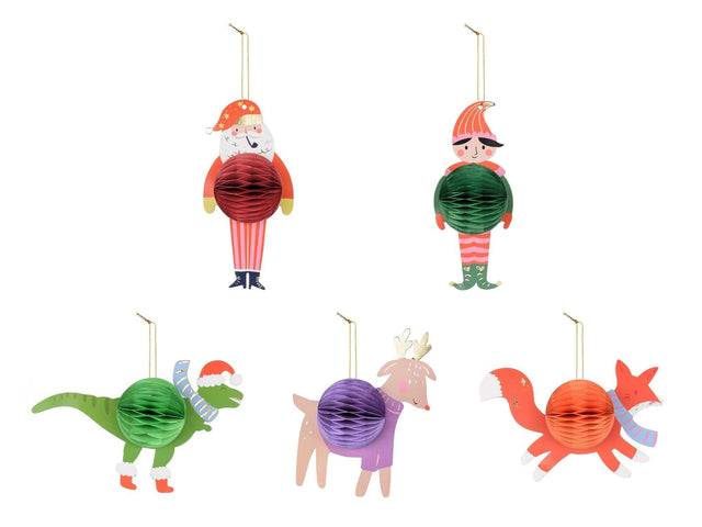 Set aus 5 Papierkugeln mit Weihnachtsmotiven in verschiedenen Größen von PartyDeco