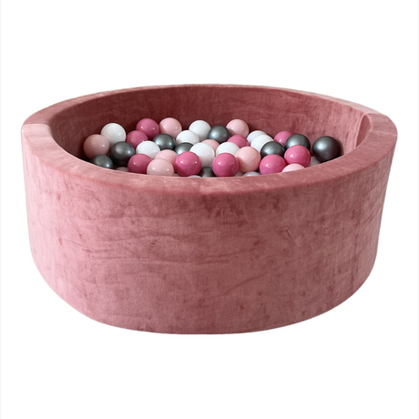 Bällebad velvetdirtypink mit weichem Stoffbezug und 200 bunten Bällen für sicheren Spielspaß und motorische Förderung