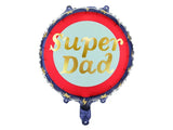 Runder Folienballon Super Dad in Blau und Rot mit goldenen Buchstaben, 45 cm groß, ideal für Geburtstag und Männertag