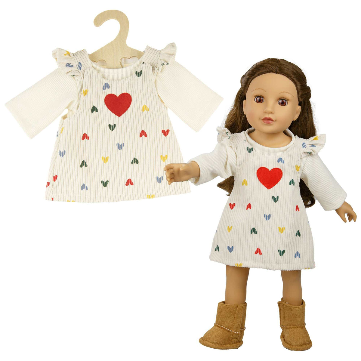 Puppen-Kordkleid Herz-Konfetti mit T-Shirt 28-35cm