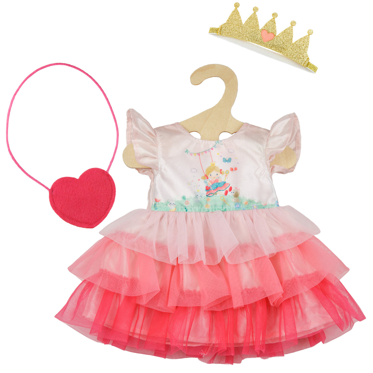Puppenkleid "Pr!nzessin Emily" mit Herztasche und Krone. Gr. 35-45