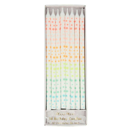 16 bunte Stars Pattern Kerzen mit Sternen in Regenbogenfarben für Partykuchen