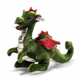 32 cm großer grüner Drache Rocky aus kuschelweichem Plüsch mit roten Flügeln und Zacken von Steiff